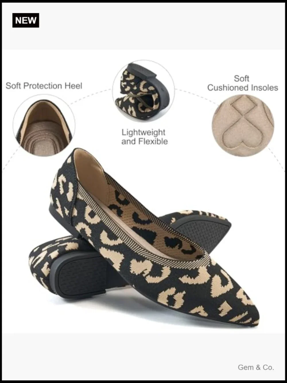 Women's Ballet Flats, Pointed Toe Knit Slip On Shoes for Walking